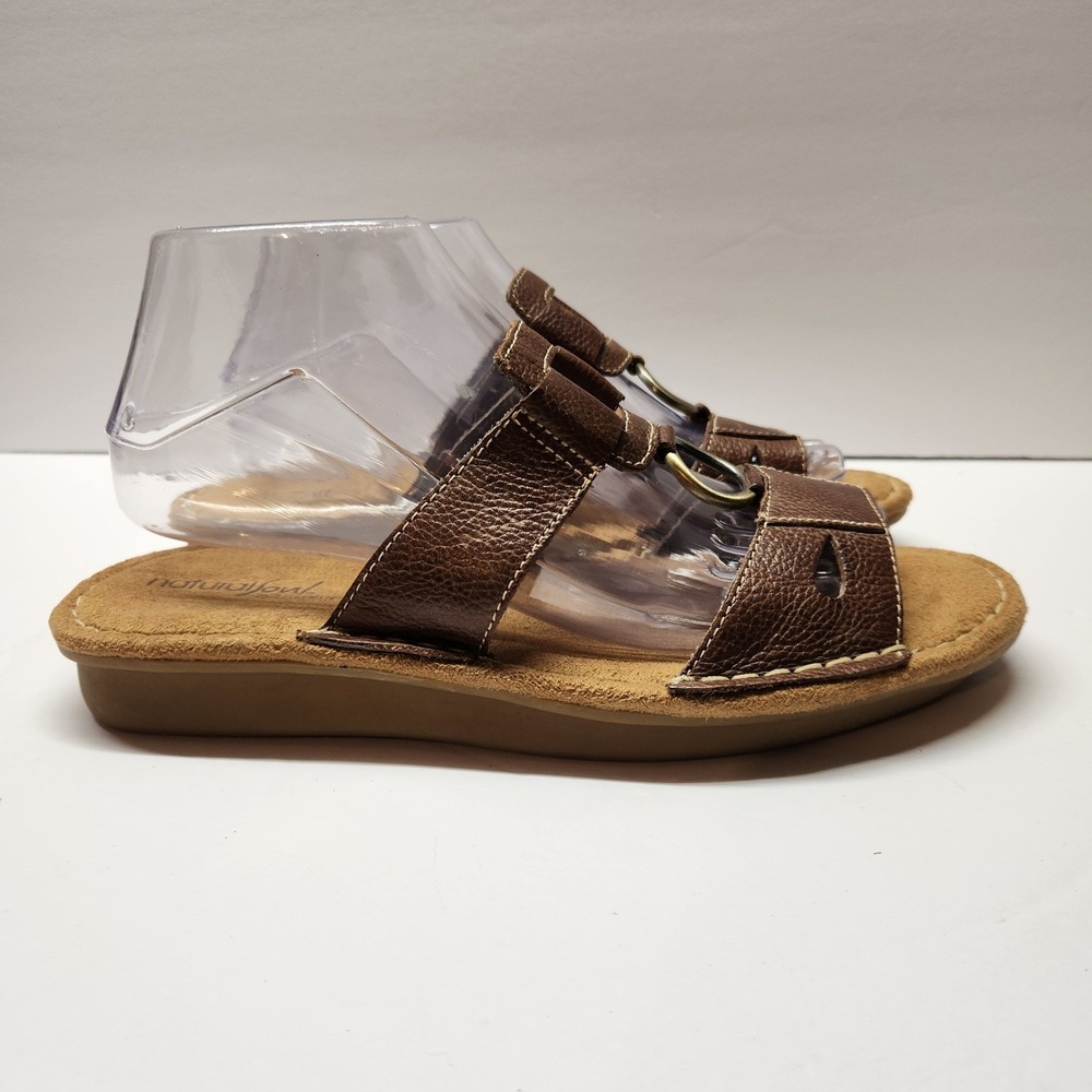Natural Soul by Naturalizer Dalbert Brown Leather Slide Sandals Womens 8M Shoe